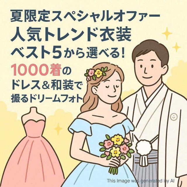 【夏限定スペシャルオファー】人気トレンド衣装ベスト5から選べる！1000着のドレス＆和装で撮るドリームフォト