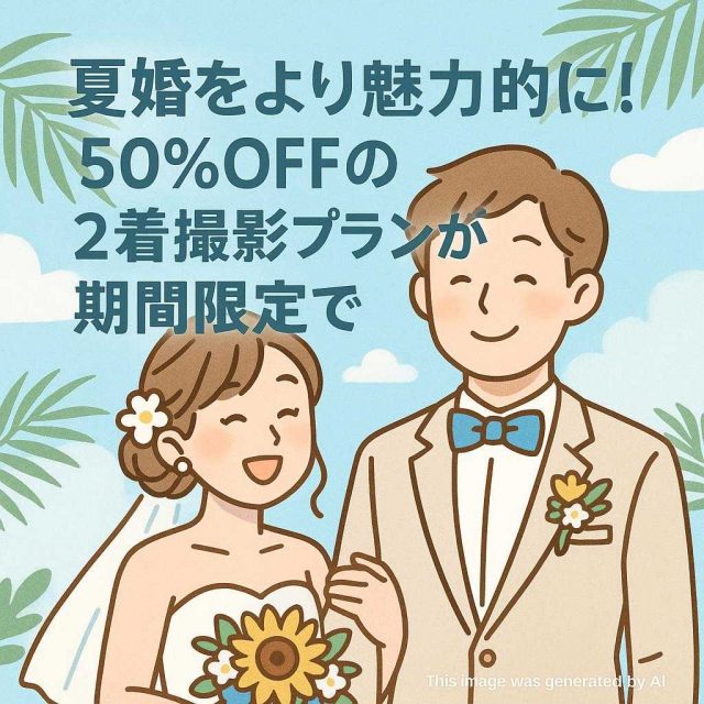 夏婚をより魅力的に！50％offの2着撮影プランが期間限定で
