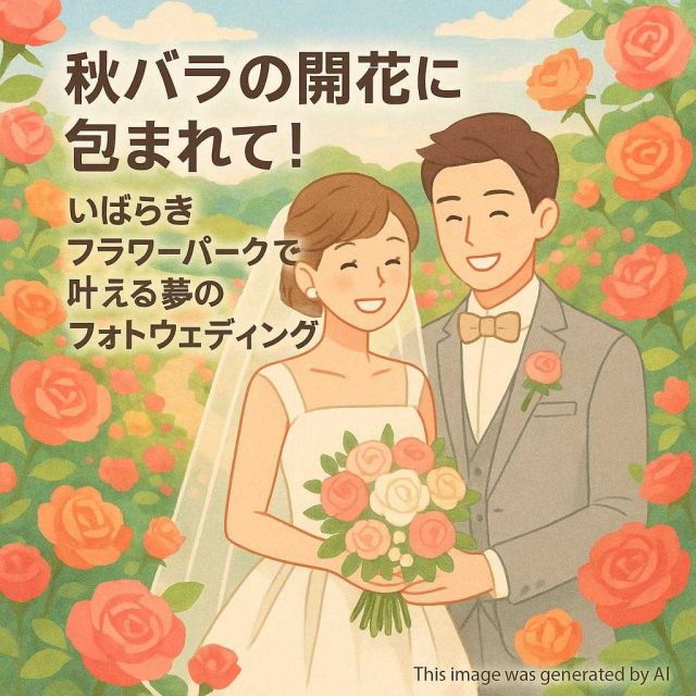 秋バラの開花に包まれて! いばらきフラワーパークで叶える夢のフォトウェディング