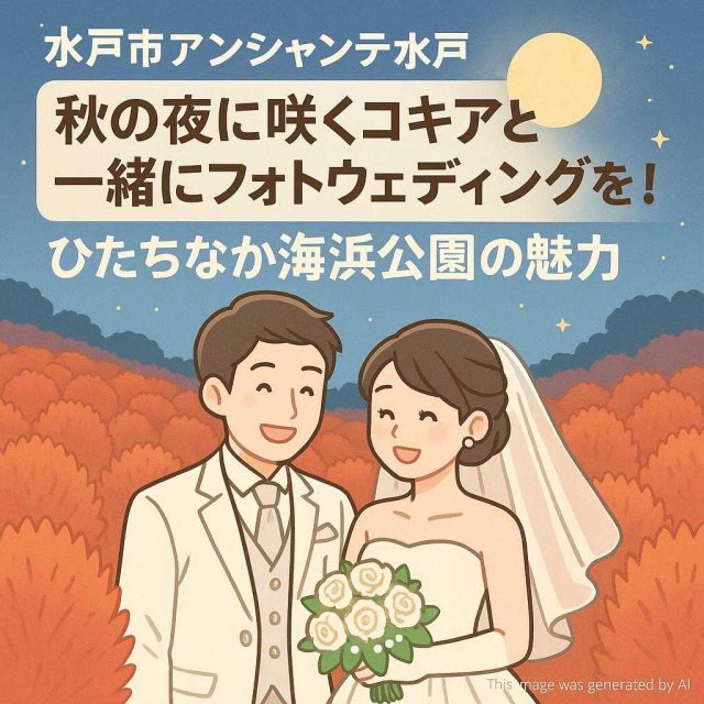水戸市アンシャンテ水戸 秋の夜に咲くコキアと一緒にフォトウェディングを！ひたちなか海浜公園の魅力