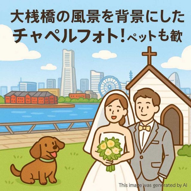 大桟橋の風景を背景にしたチャペルフォト！ペットも歓迎