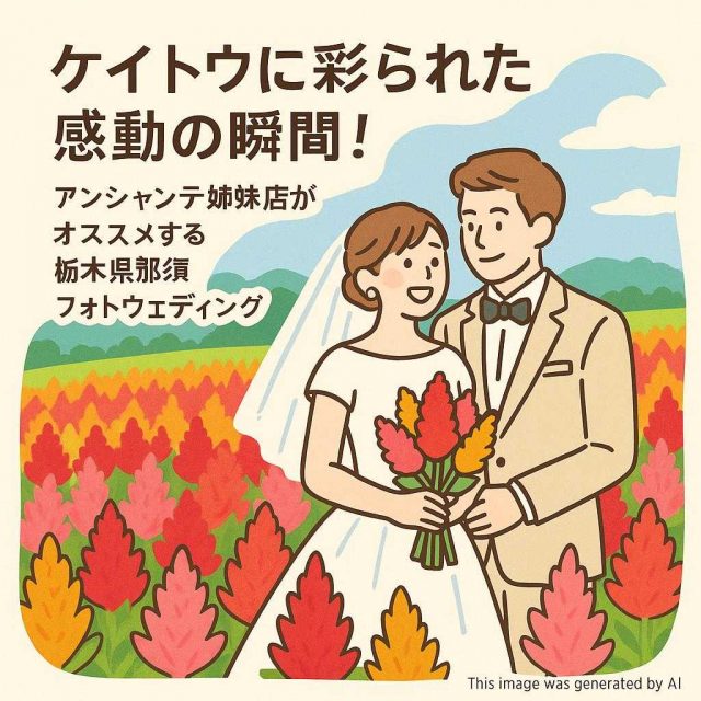 ケイトウに彩られた感動の瞬間！アンシャンテ姉妹店がオススメする栃木県那須フォトウェディング