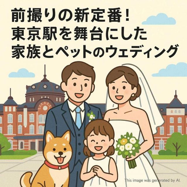 前撮りの新定番！東京駅を舞台にした家族とペットのウェディング