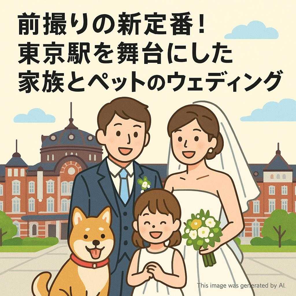 前撮りの新定番！東京駅を舞台にした家族とペットのウェディング