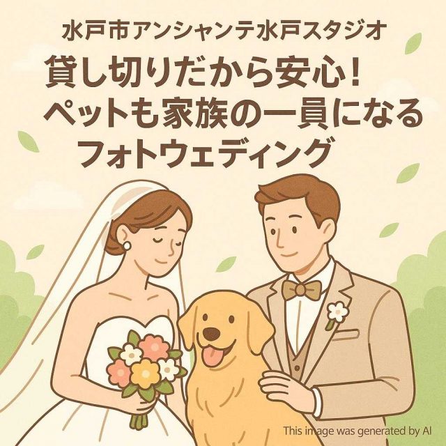 水戸市アンシャンテ水戸スタジオ 貸し切りだから安心！ペットも家族の一員になるフォトウェディング