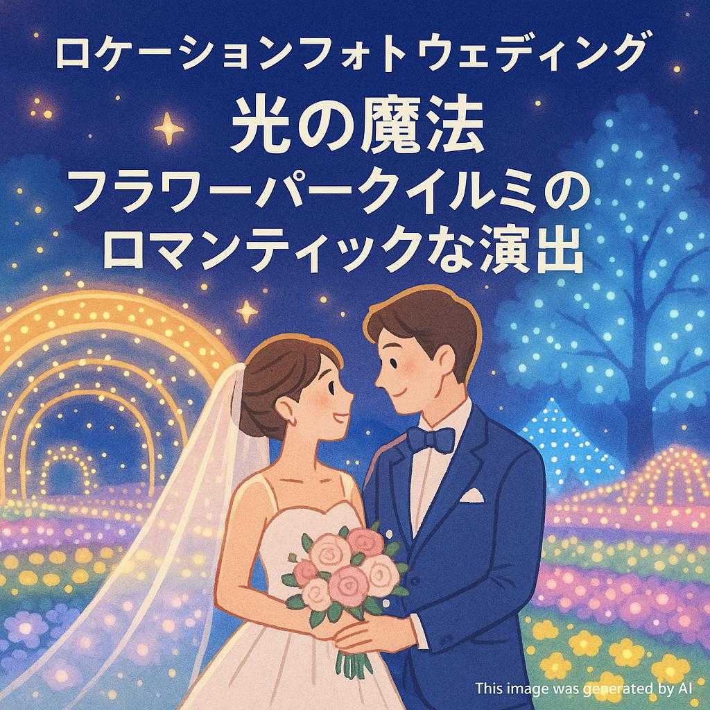 ロケーションフォトウェディング 光の魔法：フラワーパークイルミのロマンティックな演出