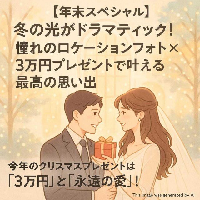 【年末スペシャル】冬の光がドラマティック！憧れのロケーションフォト×3万円プレゼントで叶える最高の思い出 今年のクリスマスプレゼントは「3万円」と「永遠の愛」！
