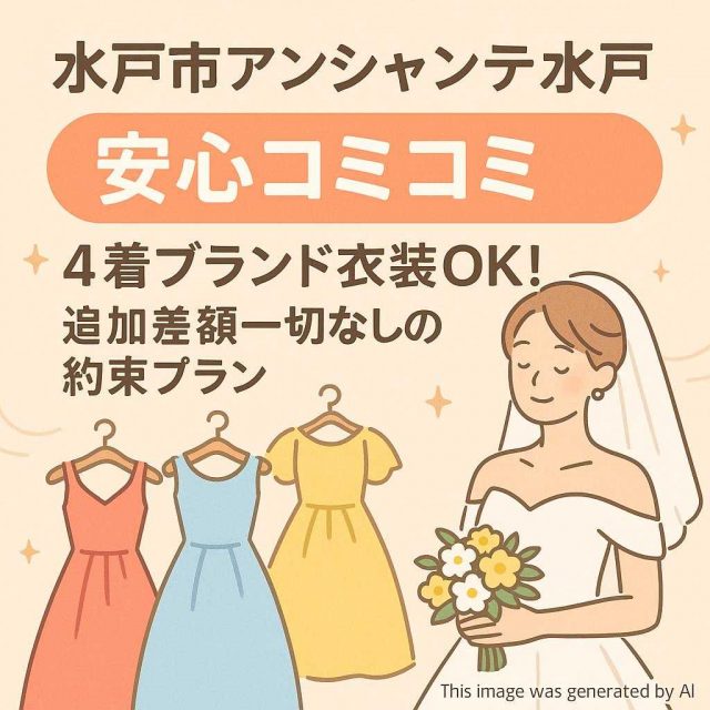 水戸市アンシャンテ水戸 【安心コミコミ】4着ブランド衣装OK！ 追加差額一切なしの約束プラン
