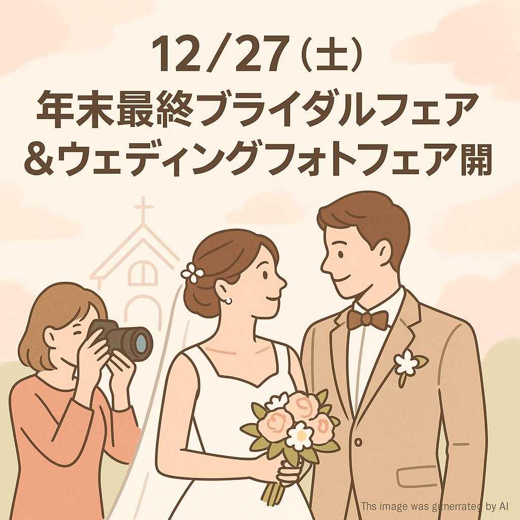 12/27(土)年末最終ブライダルフェア&ウェディングフォトフェア開催