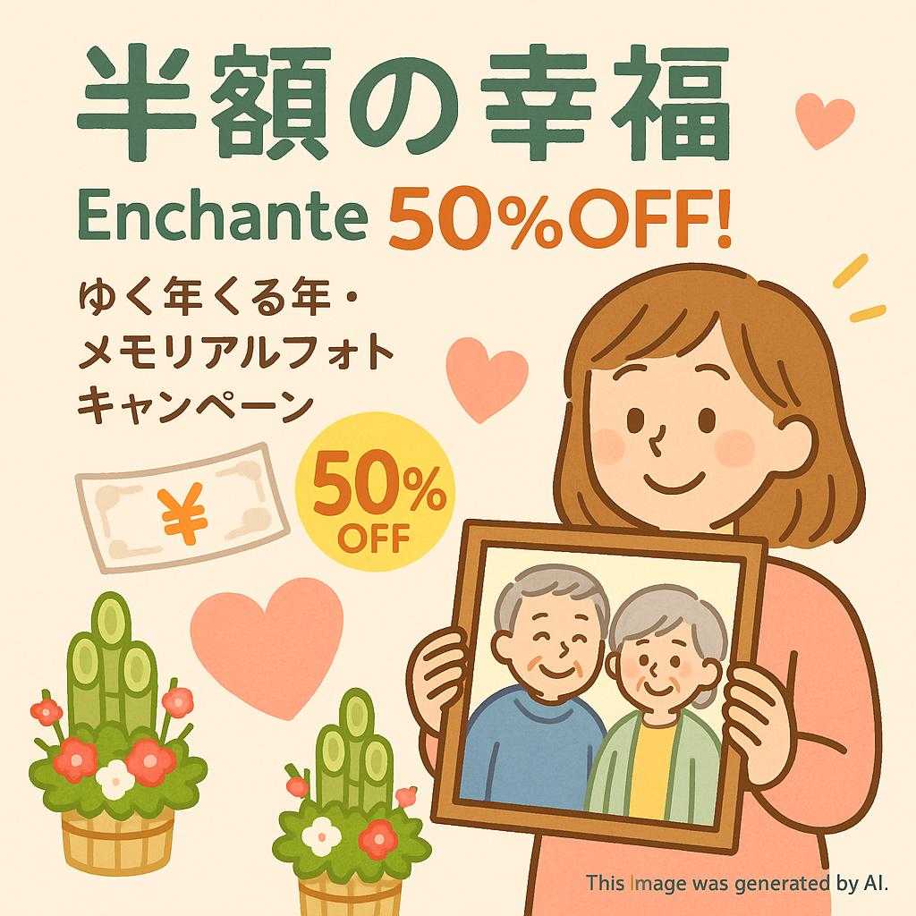 【半額の幸福】Enchante 50%OFF! ゆく年くる年・メモリアルフォトキャンペーン