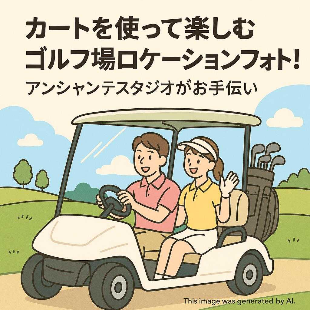 カートを使って楽しむゴルフ場ロケーションフォト！アンシャンテスタジオがお手伝い