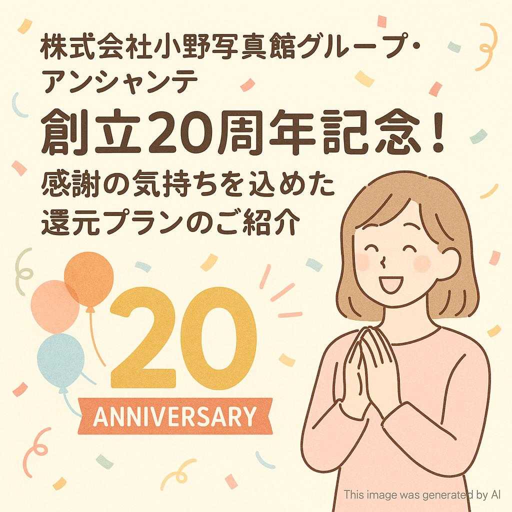 株式会社小野写真館グループ・アンシャンテ創立20周年記念！感謝の気持ちを込めた還元プランのご紹介