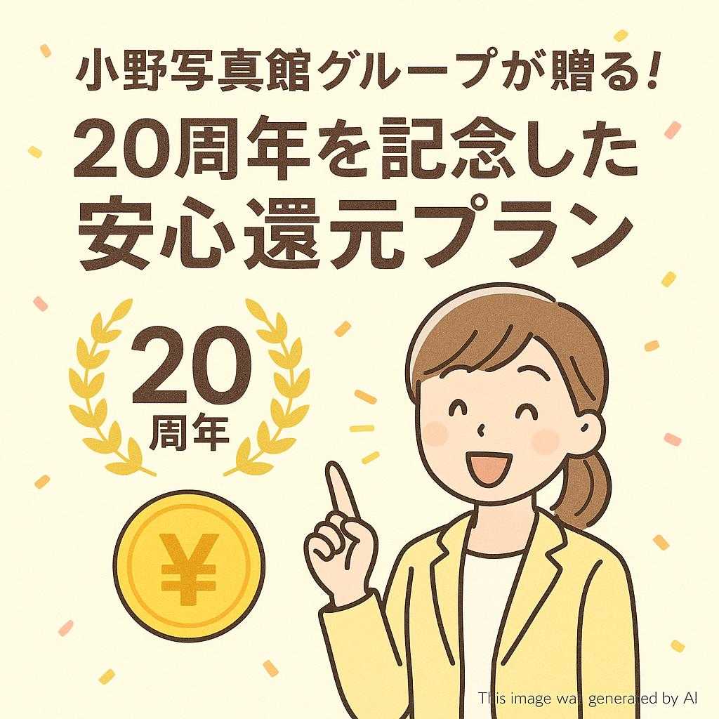 小野写真館グループが贈る!20周年を記念した安心還元プラン