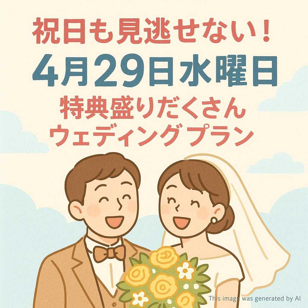 祝日も見逃せない！4月29日水曜日の特典盛りだくさんウェディングプラン
