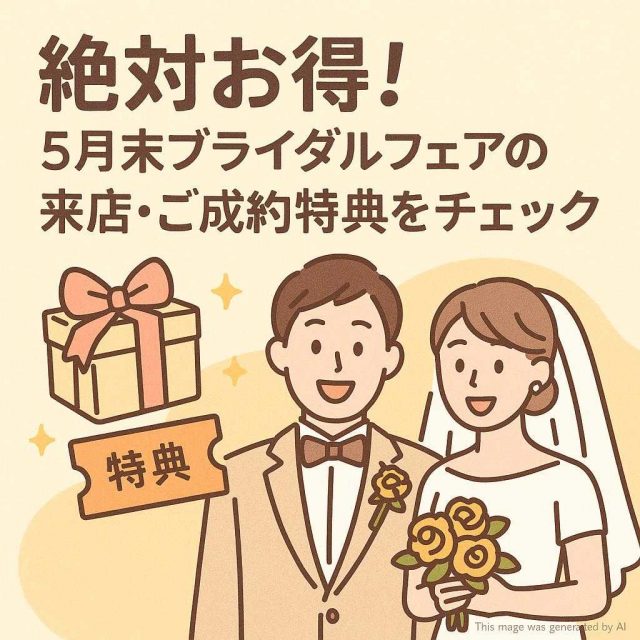 絶対お得！5月末ブライダルフェアの来店・ご成約特典をチェック