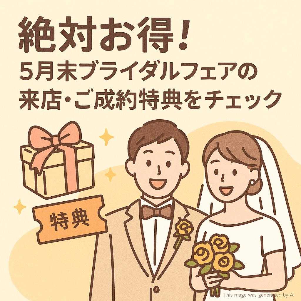 絶対お得！5月末ブライダルフェアの来店・ご成約特典をチェック