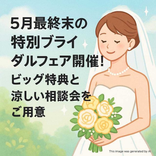 5月最終末の特別ブライダルフェア開催！ビッグ特典と涼しい相談会をご用意