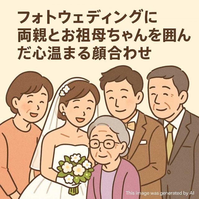 フォトウェディングに両親とお祖母ちゃんを囲んだ心温まる顔合わせ