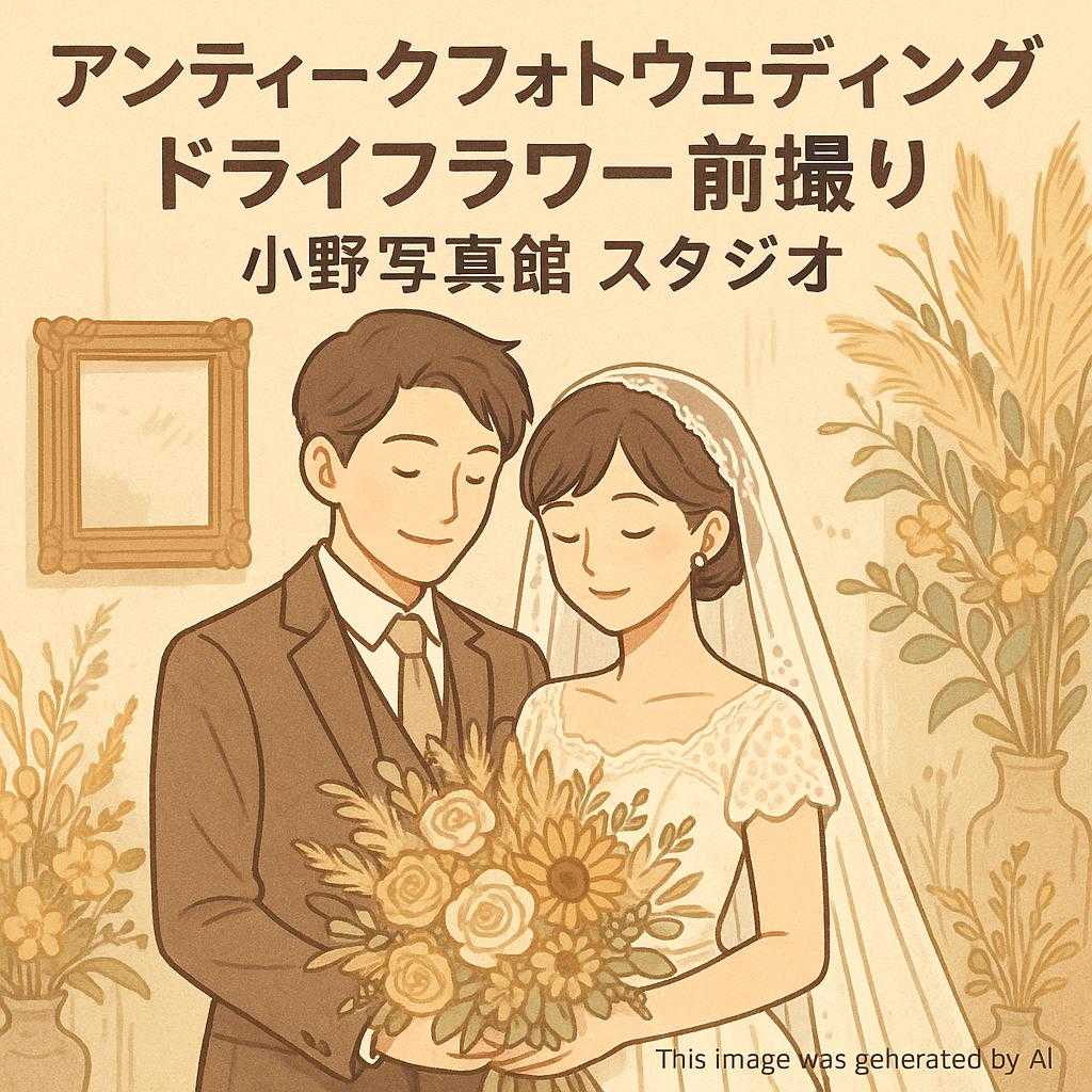 アンティーク フォトウェディング, ドライフラワー 前撮り, 小野写真館 スタジオ