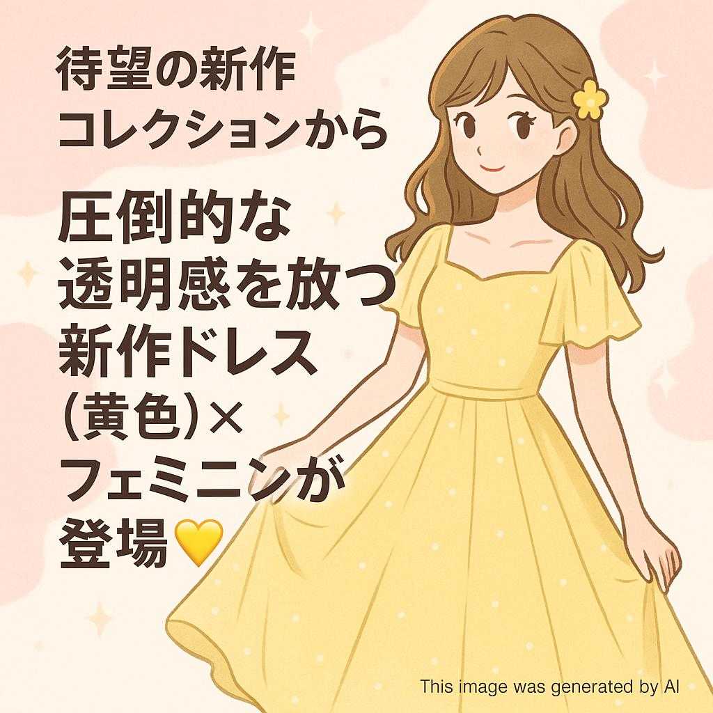 待望の新作コレクションから、 圧倒的な透明感を放つ【新作ドレス(黄色)×フェミニン】が登場💛