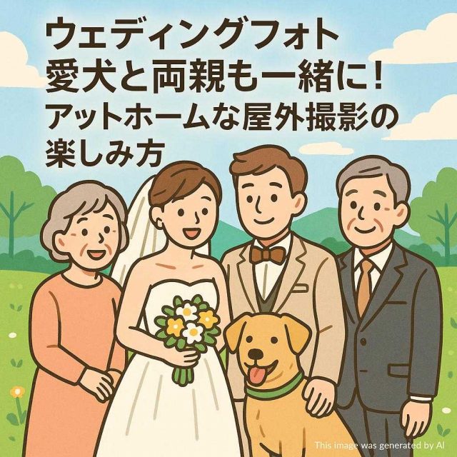 ウェディングフォト愛犬と両親も一緒に！アットホームな屋外撮影の楽しみ方