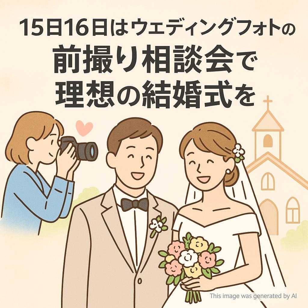 15日16日はウェディングフォトの前撮り相談会で理想の結婚式を