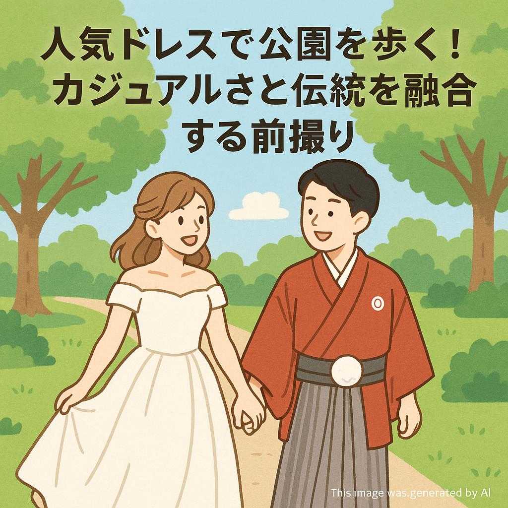 人気ドレスで公園を歩く！カジュアルさと伝統を融合する前撮り