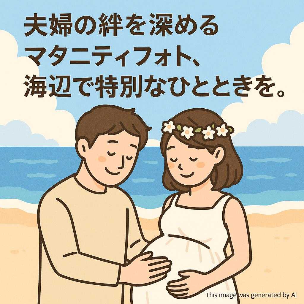 夫婦の絆を深めるマタニティフォト、海辺で特別なひとときを