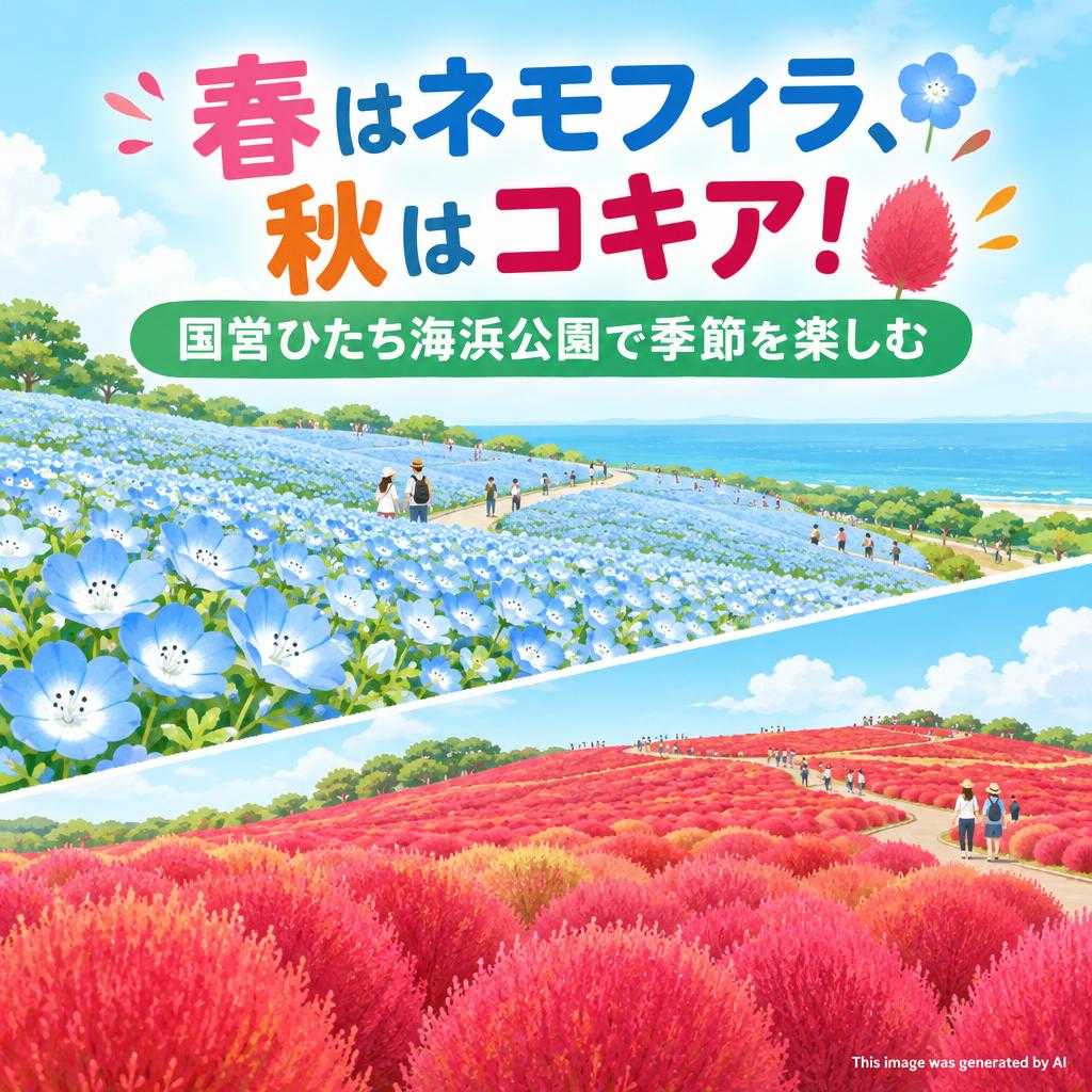 春はネモフィラ、秋はコキア！国営ひたち海浜公園で季節を楽しむ
